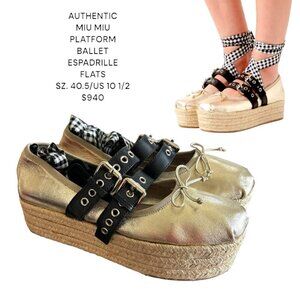 AUTHENTIC MIU MIU BALLET PLATFORM LACE UP ESPADRILLE FLATS 40.5/US 10.5 $950
